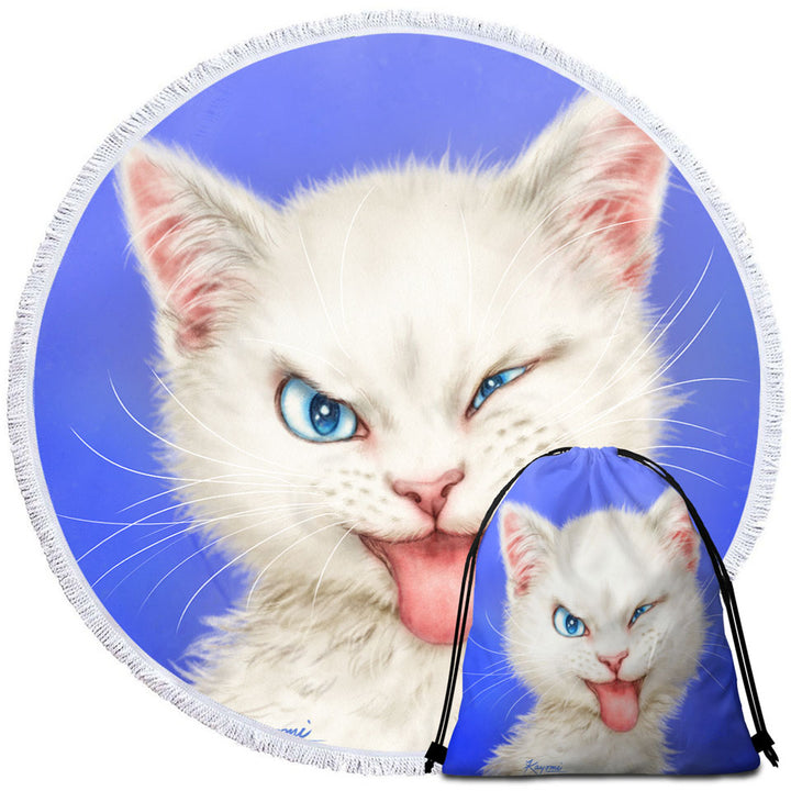 Cats Funny Faces Drawings White Kitten Beach Towels of Sale