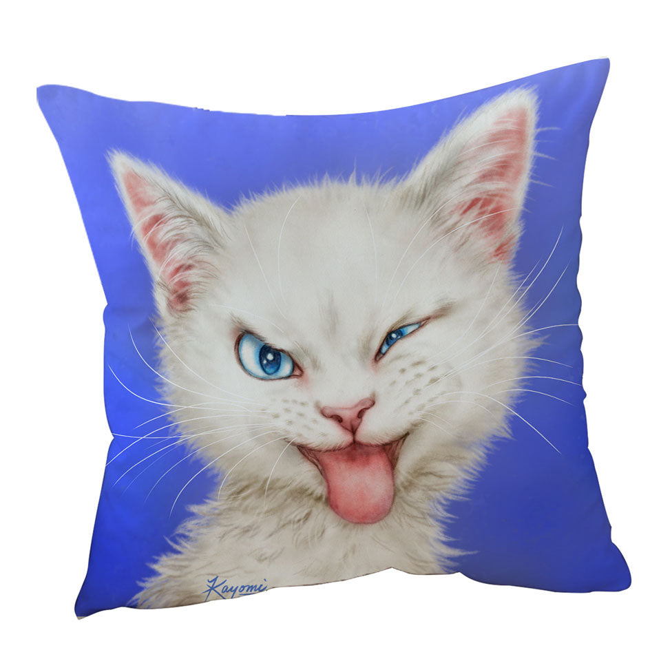 Cats Funny Faces Drawings White Kitten Cushion Covers