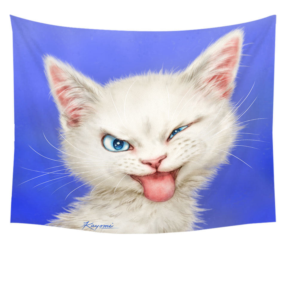 Cats Funny Faces Drawings White Kitten Tapestry