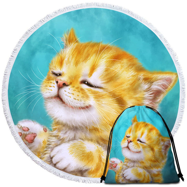 Cats Prints Circle Beach Towel for Kids Chilling Ginger Kitten