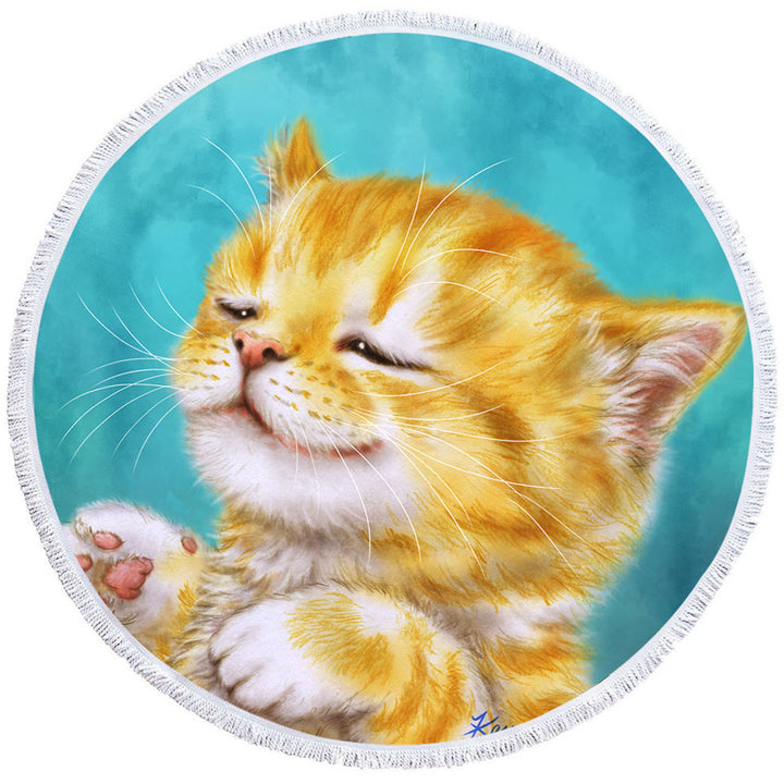 Cats Prints Round Beach Towel for Kids Chilling Ginger Kitten