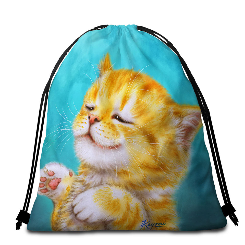 Cats Prints Travel Beach Towel for Kids Chilling Ginger Kitten