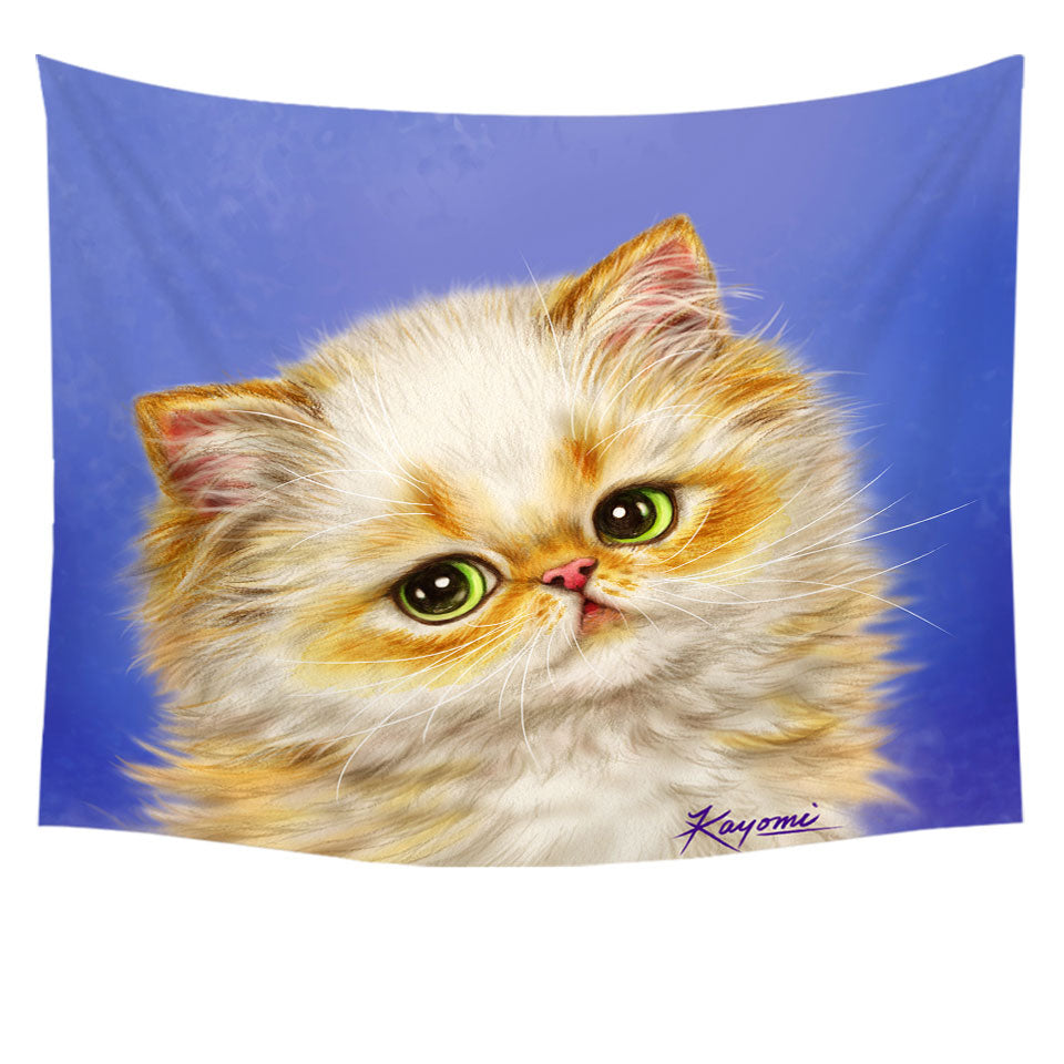 Children Wall Tapestry Adorable Ginger Kitten over Purple