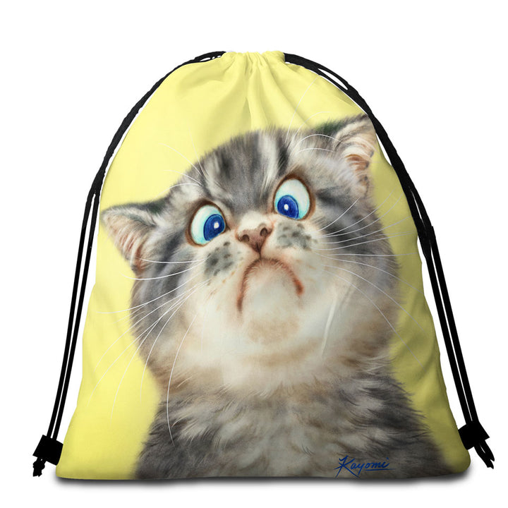 Childrens Beach Towels Cats Cute and Funny Faces Unhappy Grey Kitten