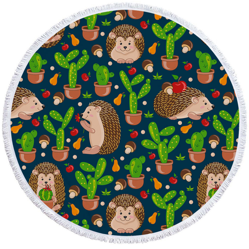 Childrens Beach Towels with Cute Hedgehog and Cactus