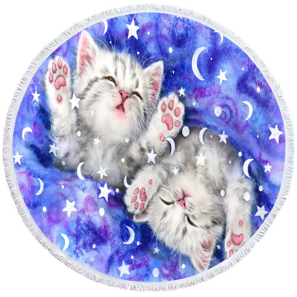 Childrens Circle Beach Towel Two Grey Kitty Cats Sweet Slumber Night