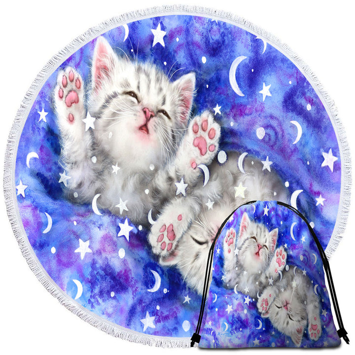 Childrens Round Beach Towel Two Grey Kitty Cats Sweet Slumber Night