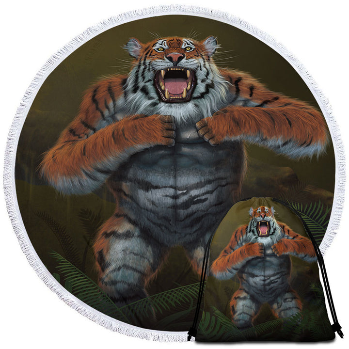 Cool Animal Art Tigerilla Gorilla vs Tiger Circle Beach Towel