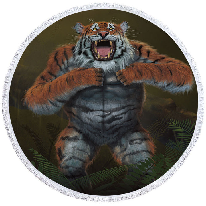 Cool Animal Art Tigerilla Gorilla vs Tiger Round Beach Towel