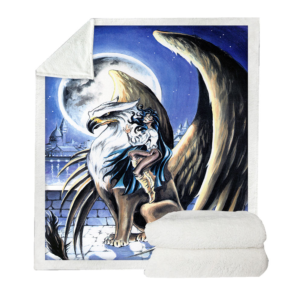 Cool Art Full Moon Watchtower Griffin Fleece Blankets