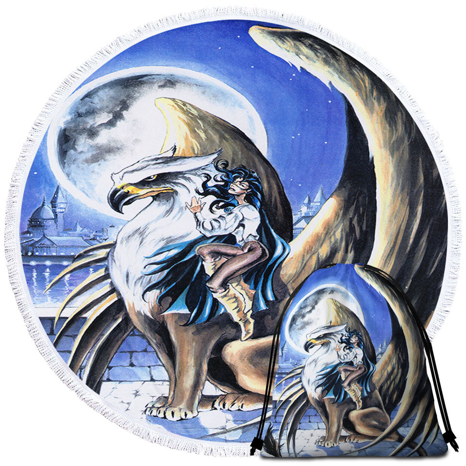 Cool Art Full Moon Watchtower Griffin Round Beach Towel