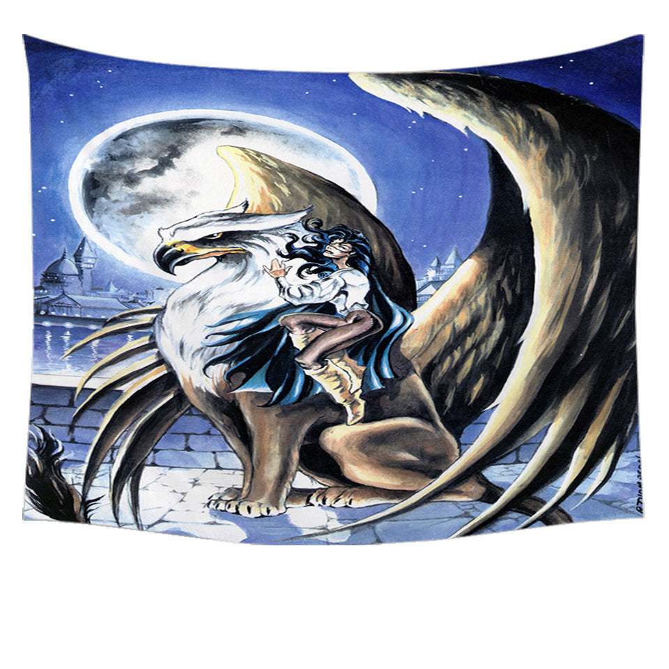 Cool Art Full Moon Watchtower Griffin Tapestry