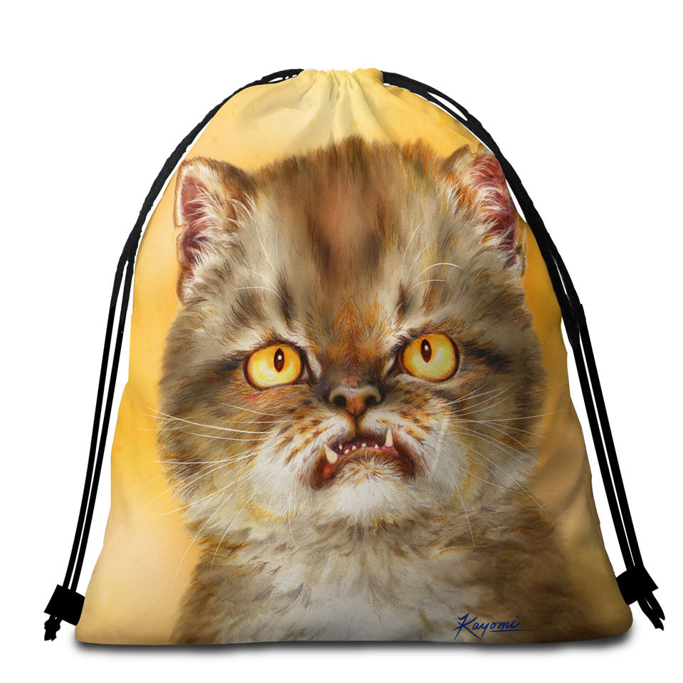 Cool Beach Bags and Towels with Cat Art Angry Furious Kitten