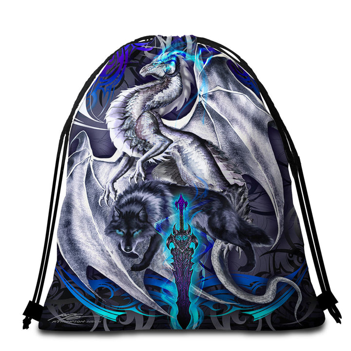 Cool Beach Towel Bags Show Fantasy Weapon Wolf Dragon Omega Blade