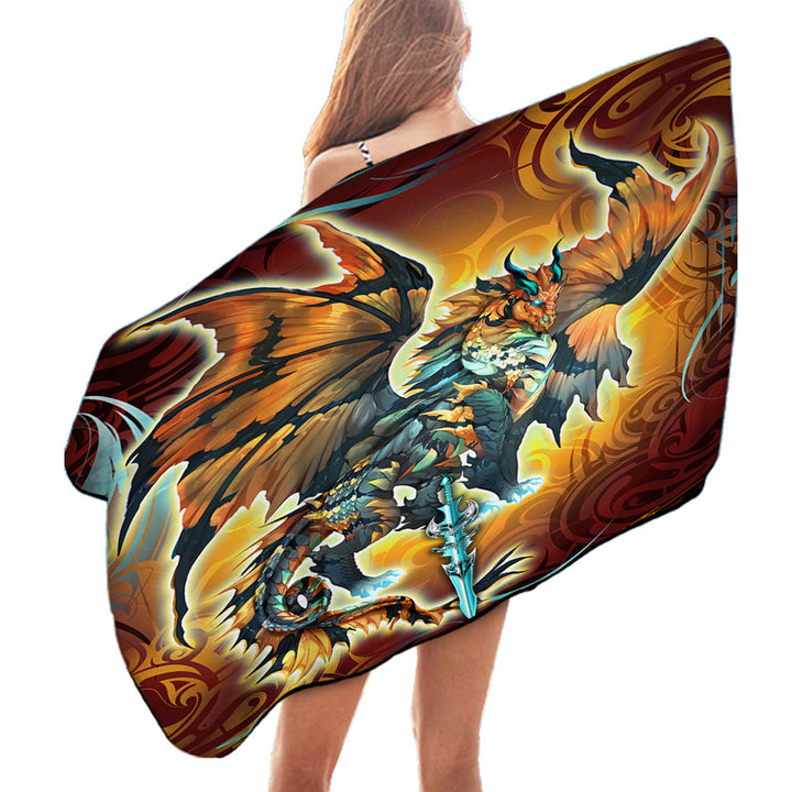 Cool Beach Towels Fantasy Weapon Orange Dragon Thunder Blade