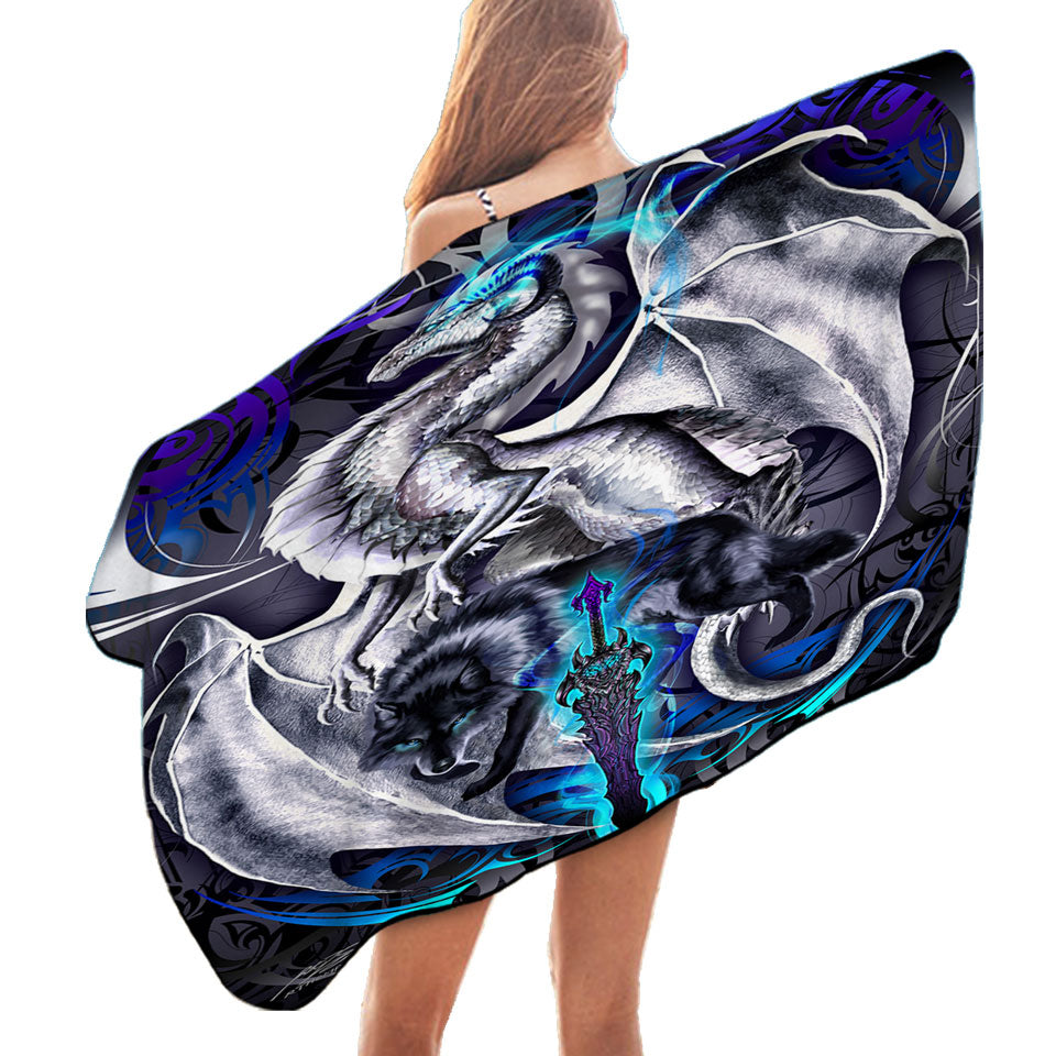 Cool Beach Towels Show Fantasy Weapon Wolf Dragon Omega Blade