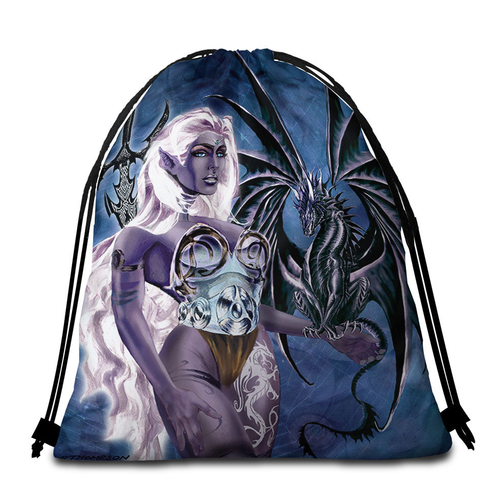 Cool Beach Towels and Bags Set Fantasy Drawings Dragons Worn the Mistress