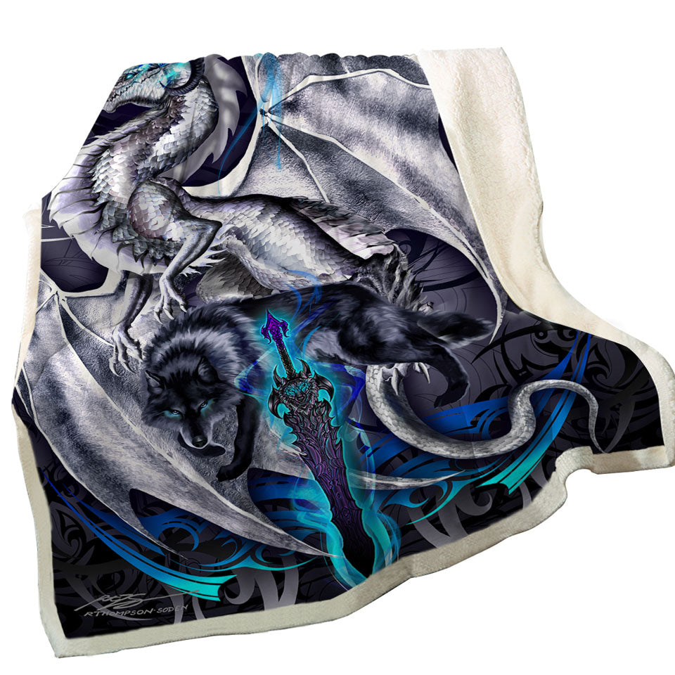 Cool Couch Throws Show Fantasy Weapon Wolf Dragon Omega Blade