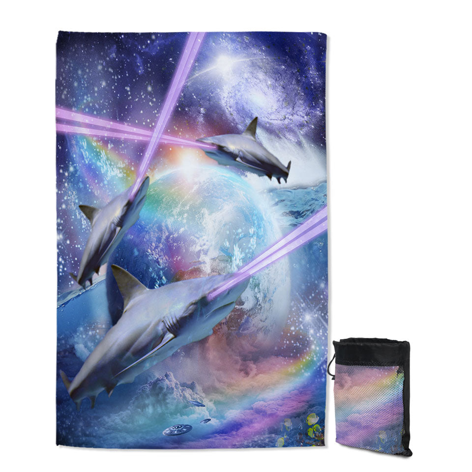 Cool Crazy Space Laser Sharks Beach Towels On Sale
