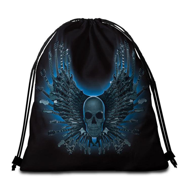 Cool Dark Art Guitar Strings Skull Beach Bags and Towels