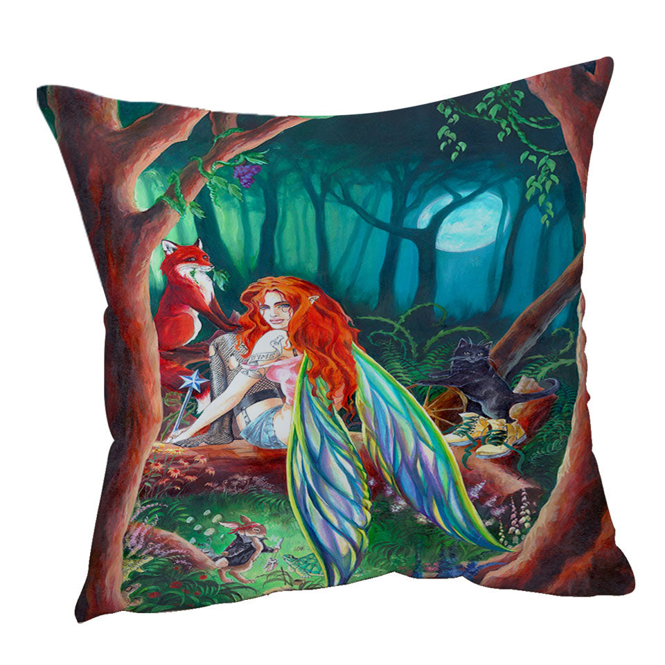 Cool Fairy Tale Sofa Pillows for Men Forest Redhead Fairy and Friends