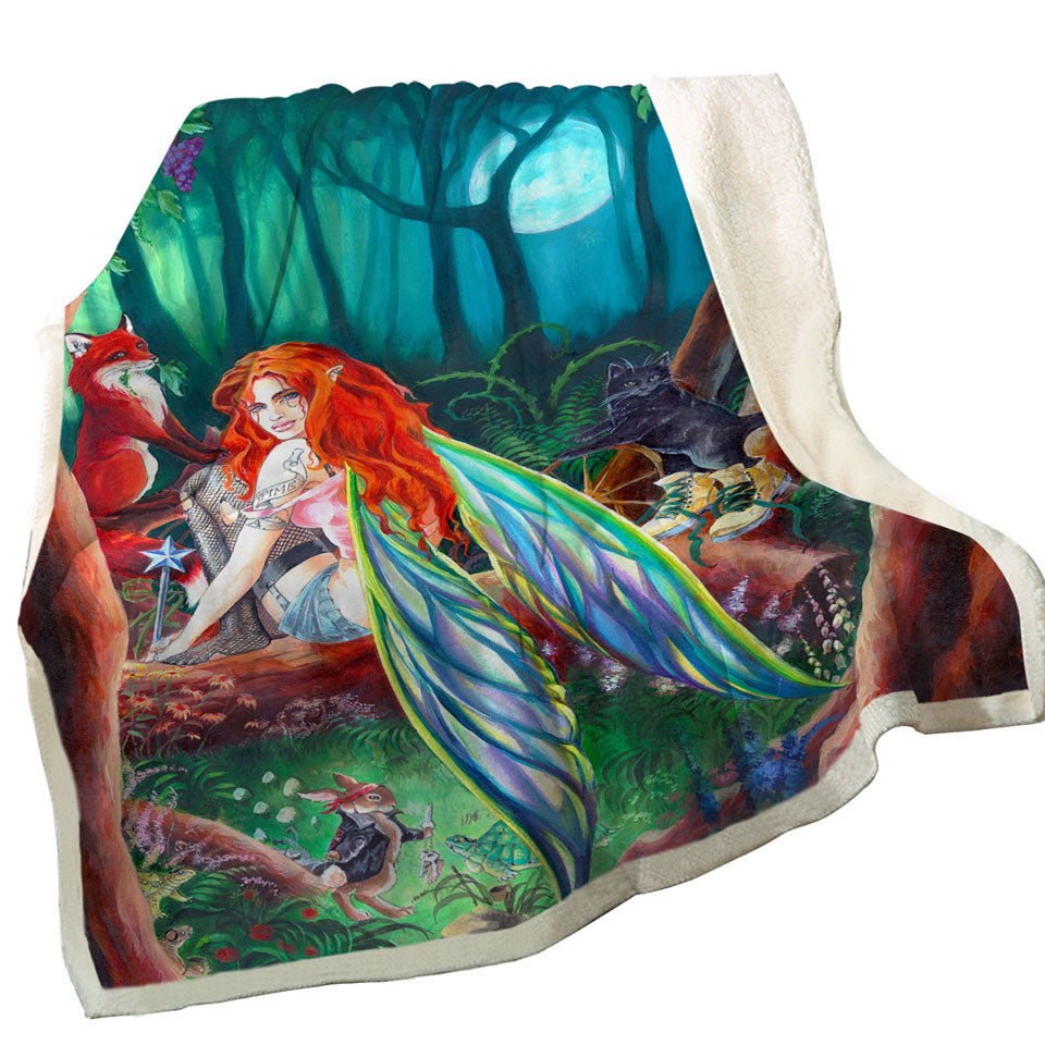 Cool Fairy Tale Throws for Men and Women Forest Redhead Fairy and Friends