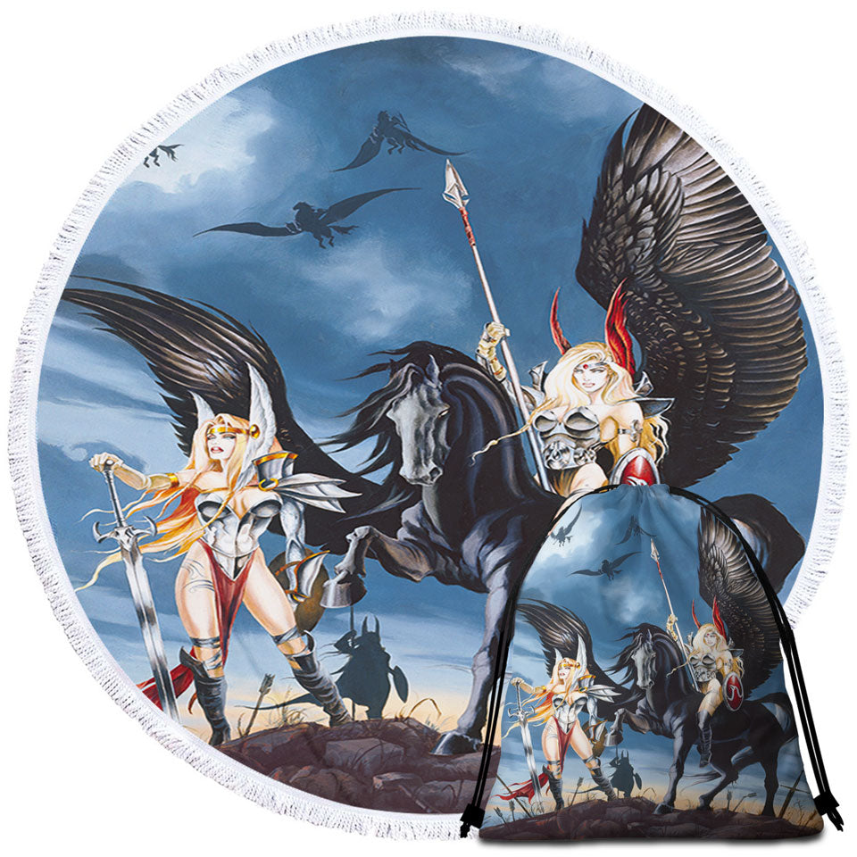 Cool Fantasy Art Pegasus Women Warriors Beach Towels