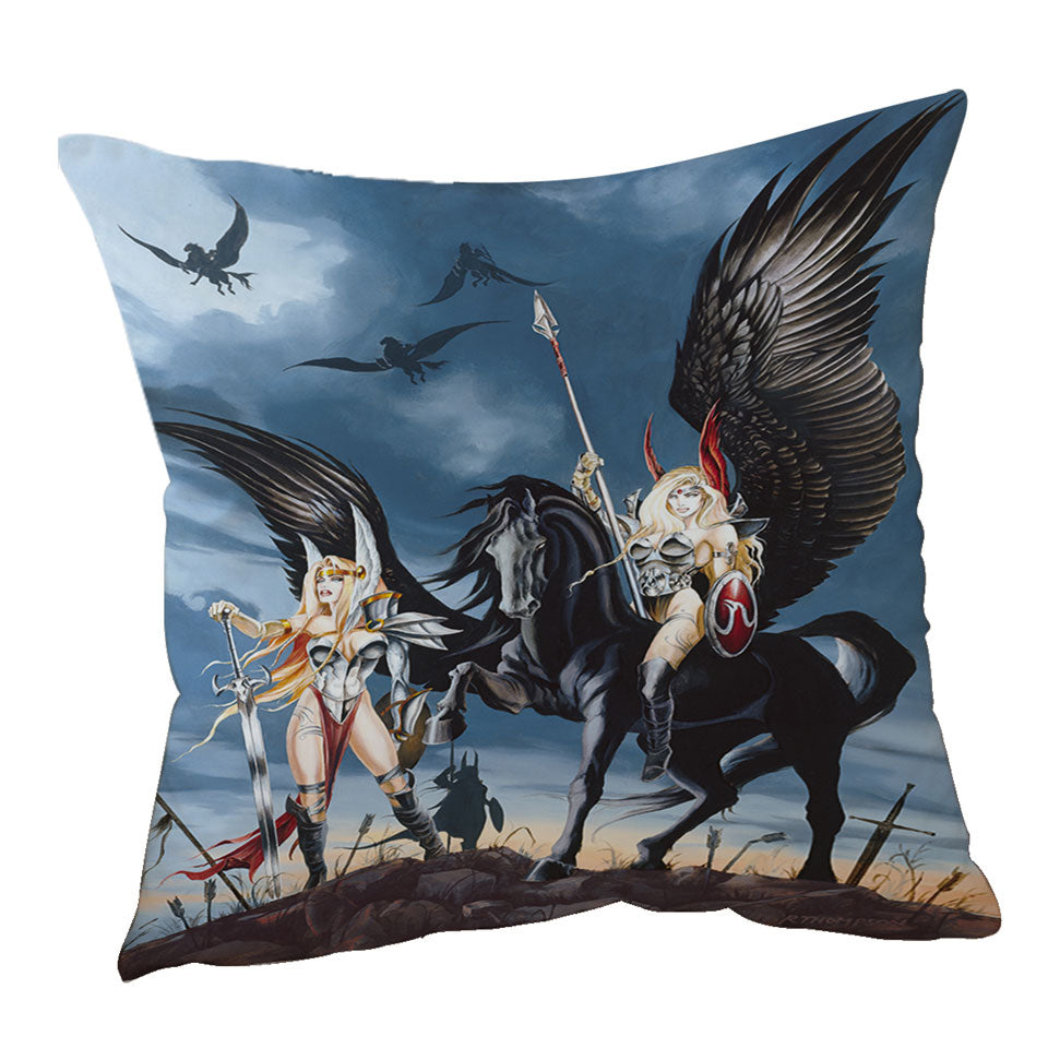 Cool Fantasy Art Pegasus Women Warriors Cushion Cover