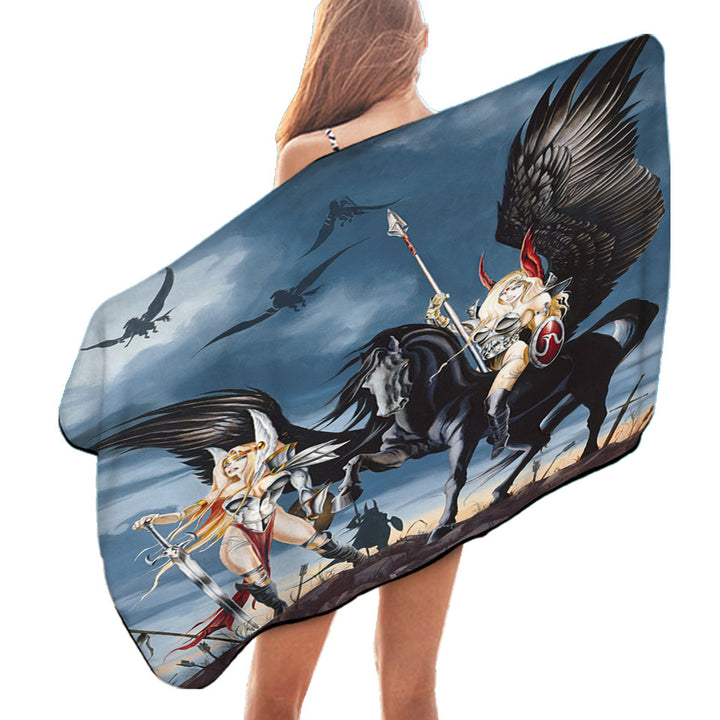 Cool Fantasy Art Pegasus Women Warriors Microfiber Beach Towel