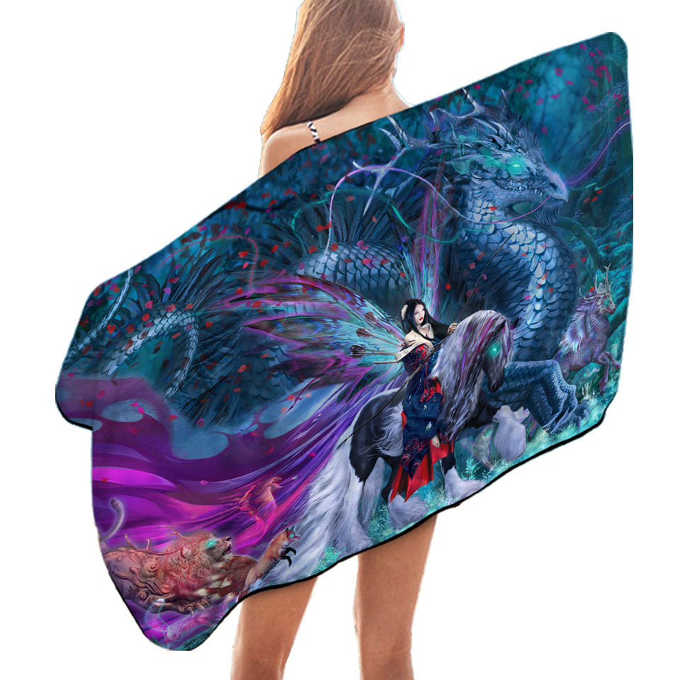 Cool Fantasy Beach Towels Digital Art Ride of the Yokai