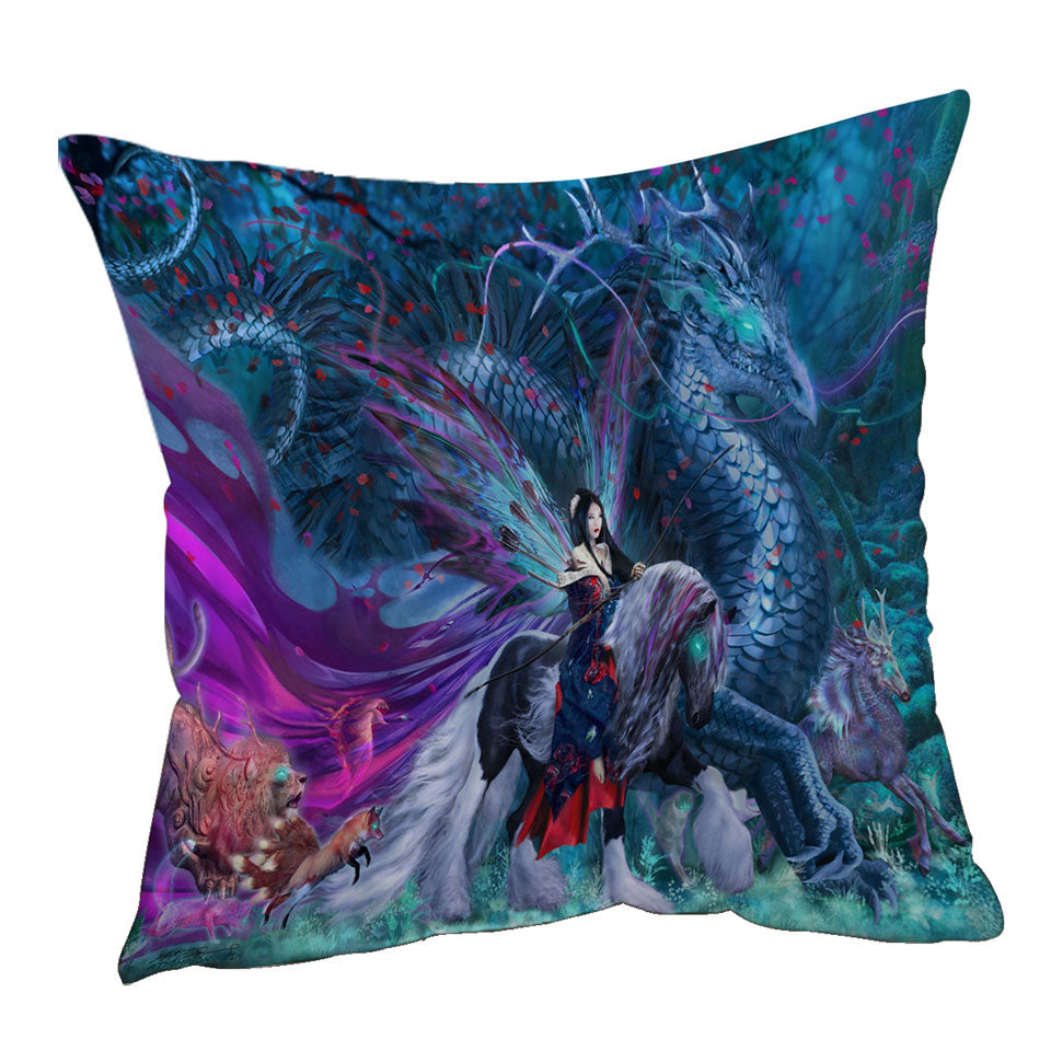 Cool Fantasy Cushion Cover with Digital Art Ride of the Yokai