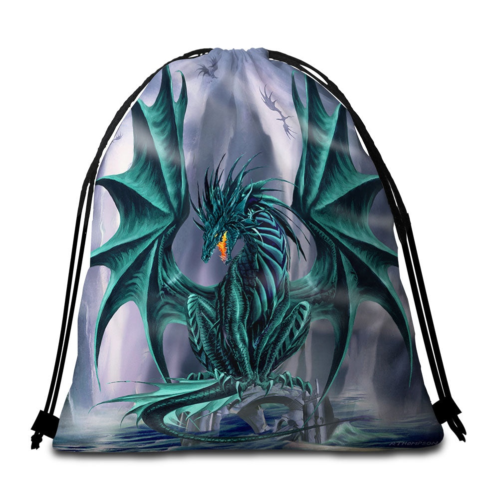 Cool Fantasy Design Beach Towel Bags Ocean Cliff Jade Dragon