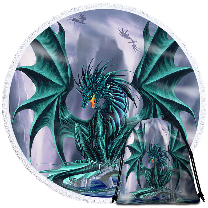 Cool Fantasy Design Beach Towels and Bags Set Ocean Cliff Jade Dragon