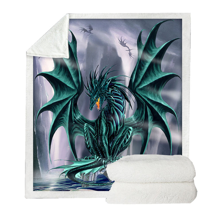 Cool Fantasy Design Lightweight Blankets Ocean Cliff Jade Dragon