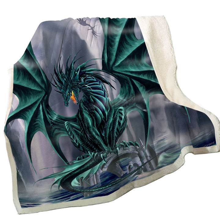 Cool Fantasy Design Throws Ocean Cliff Jade Dragon