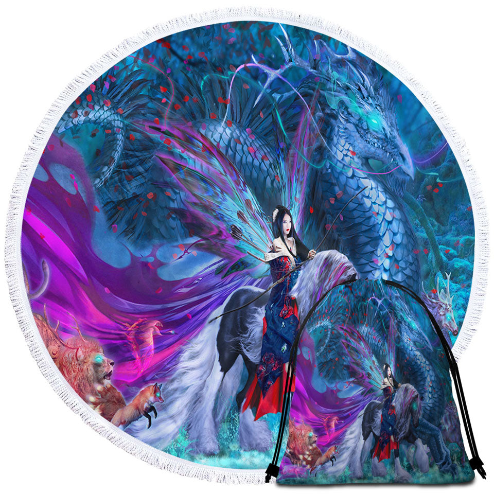 Cool Fantasy Digital Art Ride of the Yokai Beach Towels