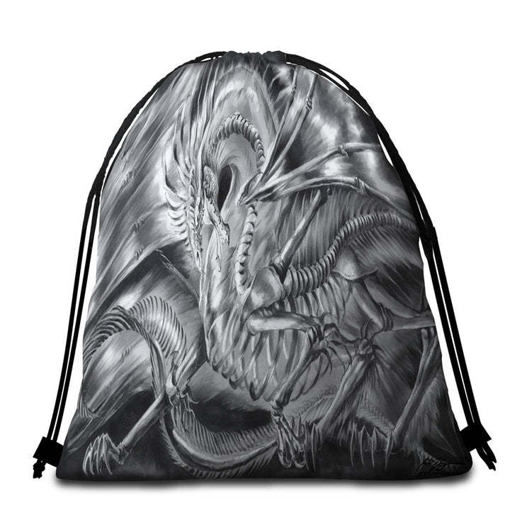 Cool Fantasy Drawing Dracolich Dragon Skeleton Packable Beach Towel