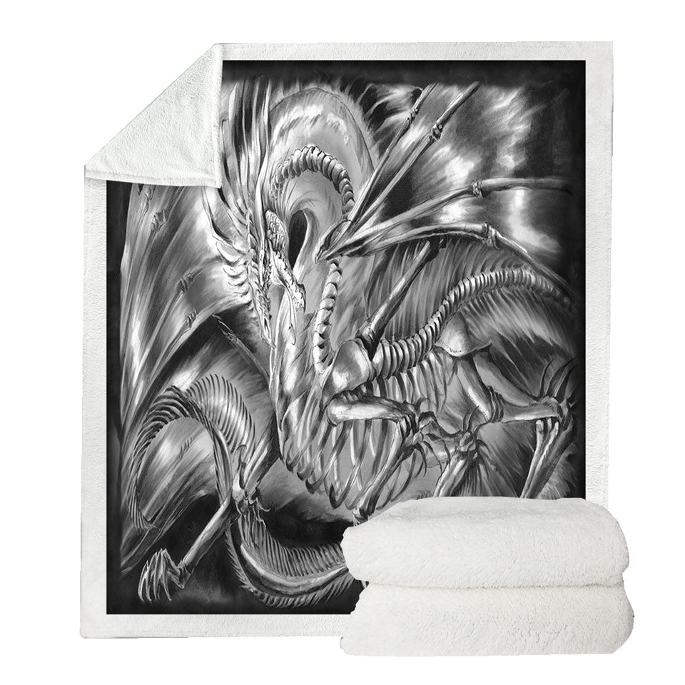 Cool Fantasy Drawing Dracolich Dragon Skeleton Throw Blanket