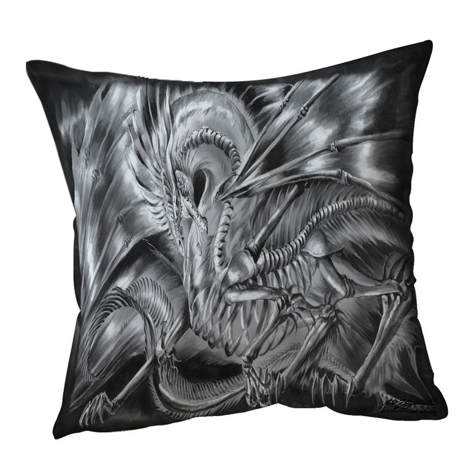 Cool Fantasy Drawing Dracolich Dragon Skeleton Throw Pillow