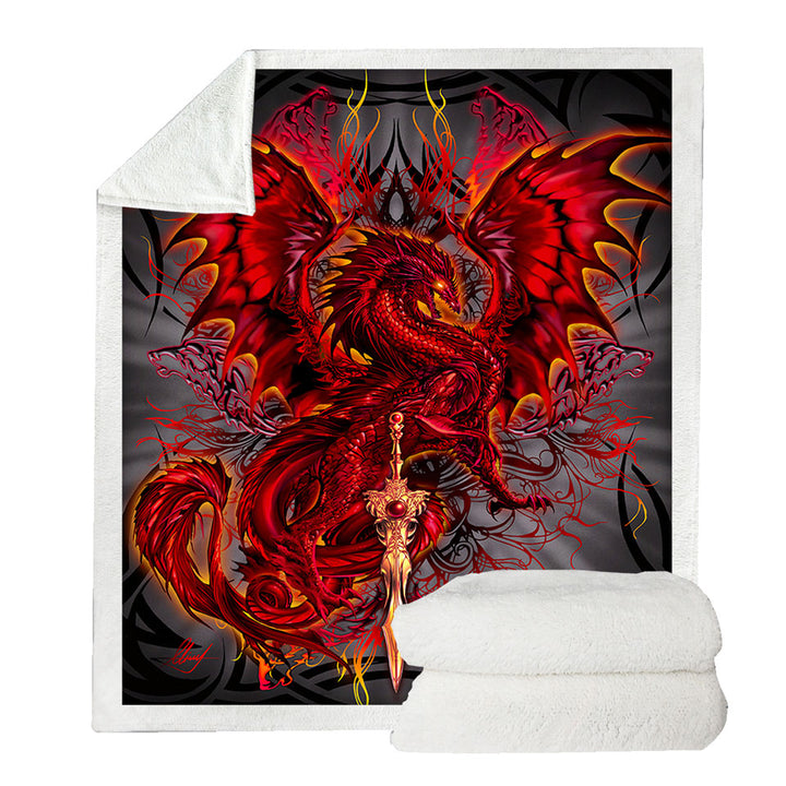 Cool Fantasy Fleece Blankets Weapon Red Dragon Blood Blade