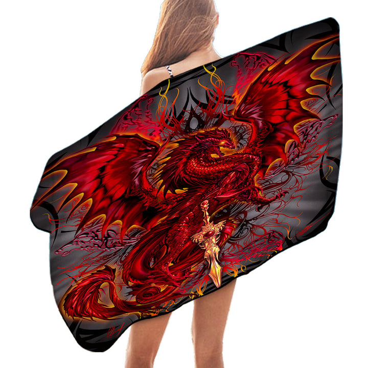 Cool Fantasy Pool Towels Weapon Red Dragon Blood Blade