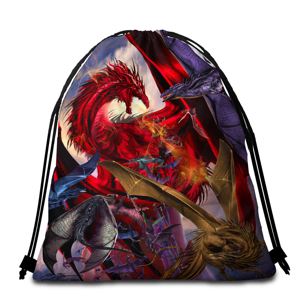 Cool Fantasy Scene Dragon Battle Beach Towel Bags