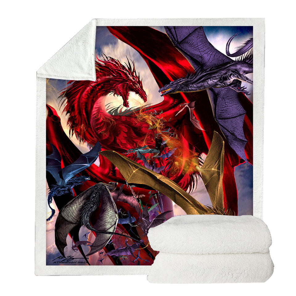 Cool Fantasy Scene Dragon Battle Couch Throws