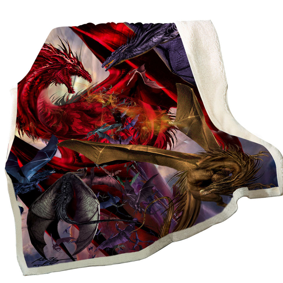 Cool Fantasy Scene Dragon Battle Lightweight Blankets