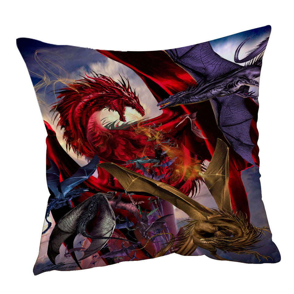 Cool Fantasy Scene Dragon Battle Throw Pillow Cover