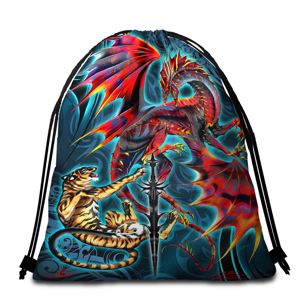 Cool Fantasy Sword Weapon Dragon Tiger Blade Beach Towel Bags