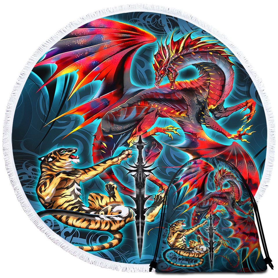 Cool Fantasy Sword Weapon Dragon Tiger Blade Beach Towels On Sale