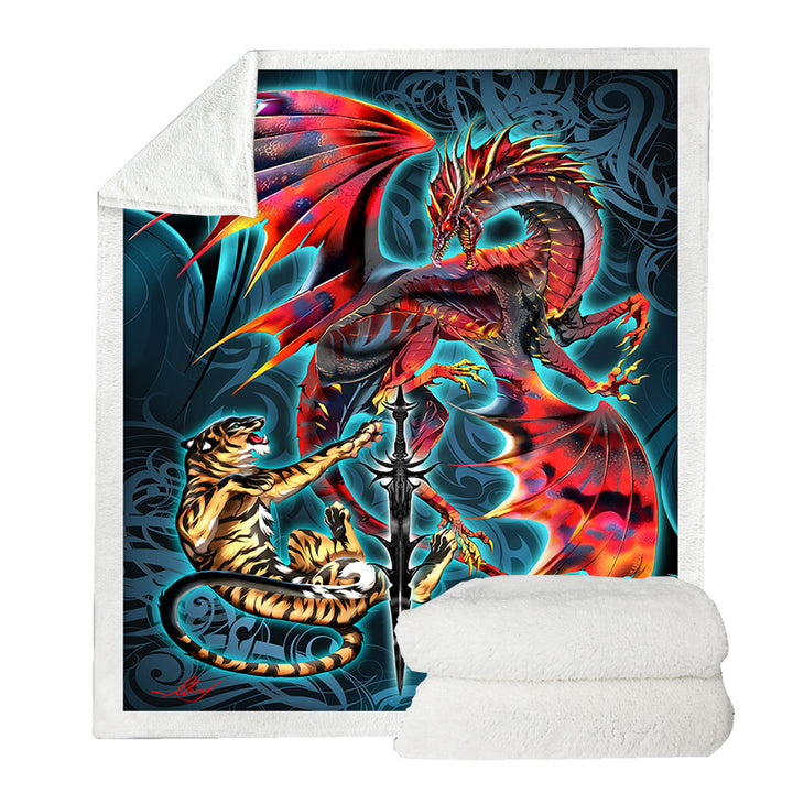 Cool Fantasy Sword Weapon Dragon Tiger Blade Couch Throws