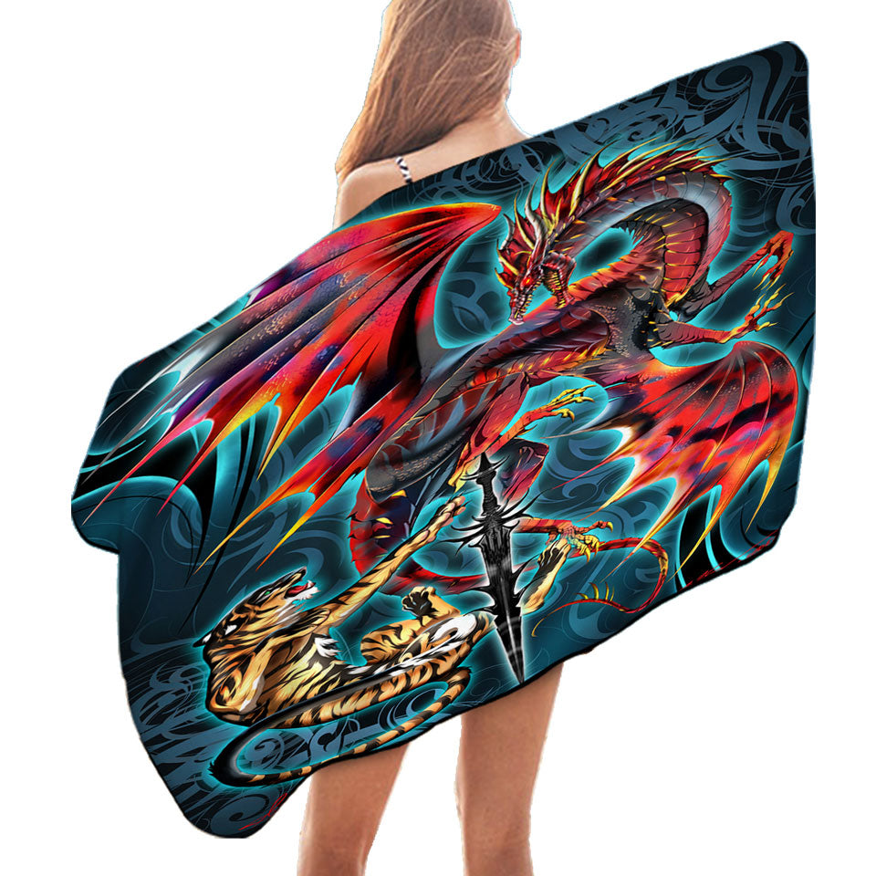 Cool Fantasy Sword Weapon Dragon Tiger Blade Microfibre Beach Towels