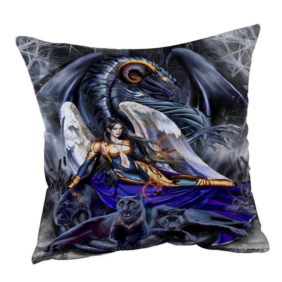 Cool Fantasy Warrior Angel Dragon and Panthers Throw Cushion